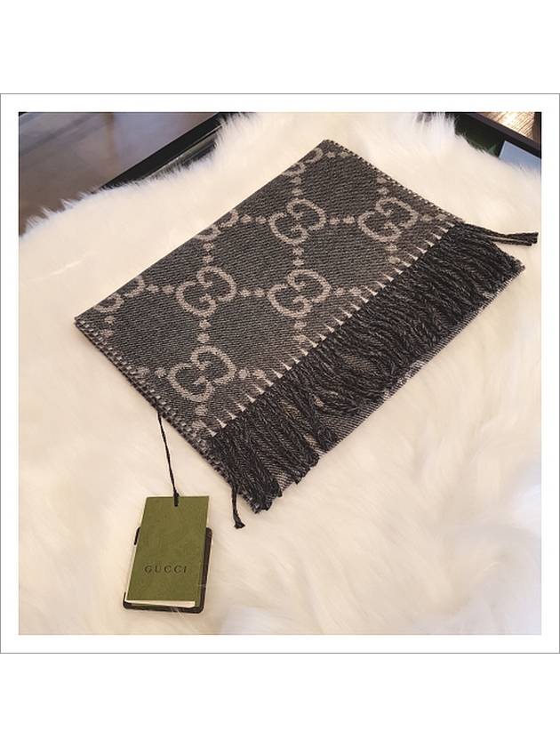 GG Jacquard Two-Tone Tassel Wool Muffler Grey Black - GUCCI - BALAAN 2