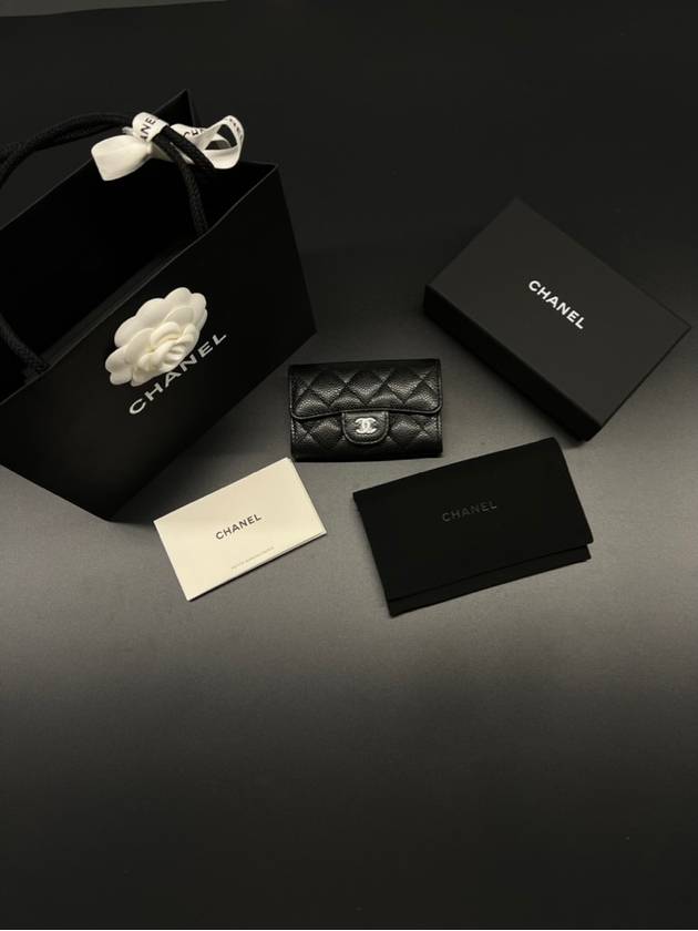 Classic Card Holder Grained Calfskin Silver Black - CHANEL - BALAAN 6