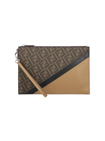 Men's Diagonal Flat Pouch Clutch Bag Brown - FENDI - BALAAN 1