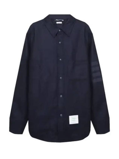 Tonal diagonal stripe snap front cashmere wool outerwear type shirt - THOM BROWNE - BALAAN 1