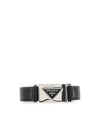 Triangle Logo Buckle Saffiano Leather Bracelet Black - PRADA - BALAAN 2