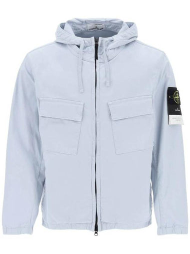 Cotton Twill Stretch Hooded Jacket Blue - STONE ISLAND - BALAAN 1