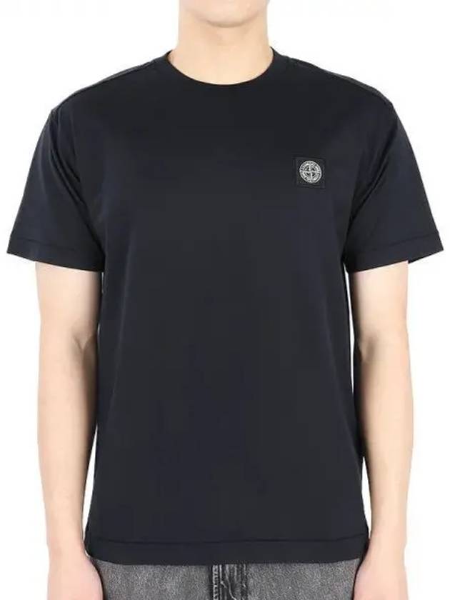 Logo Patch Cotton Short Sleeve T-Shirt Navy - STONE ISLAND - BALAAN 2