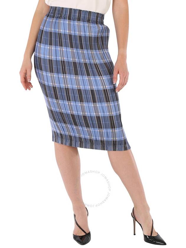 Burberry Ladies Pale Blue Check Plisse Pleated Check Pencil Skirt, Brand Size 6 (US Size 4) - BURBERRY - BALAAN 1