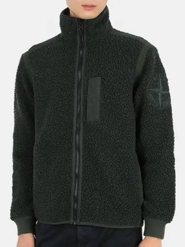 Embroidered Logo Furry Wool Zip-up Jacket Olive - STONE ISLAND - BALAAN 2