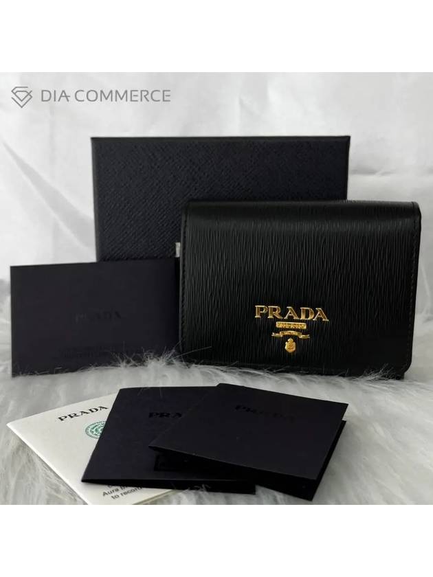 Vitello gold logo 3-fold bifold wallet black red - PRADA - BALAAN.