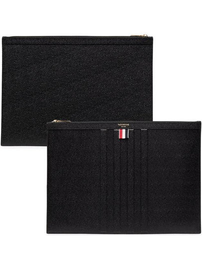 Logo Striped Pebbled Leather Clutch Bag Black - THOM BROWNE - BALAAN 2