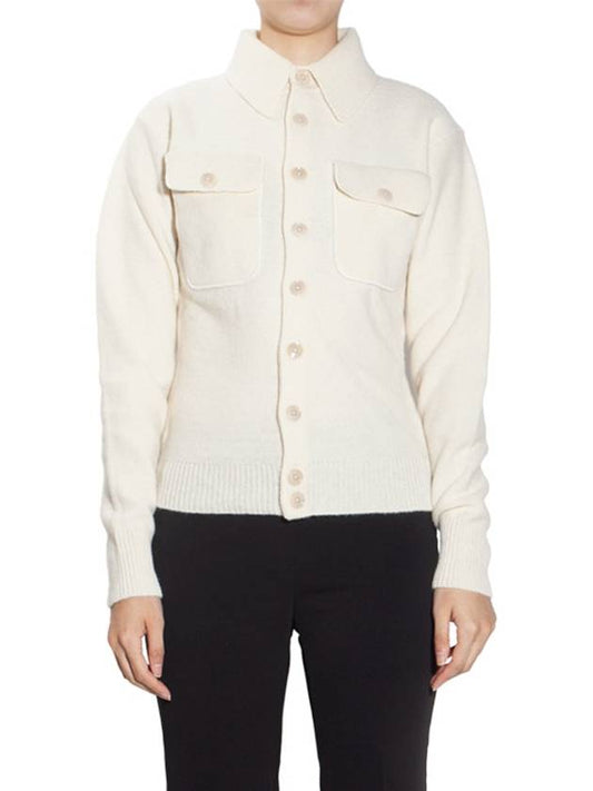 Women's Soft Shetland Fit Collar Cardigan Light Cream - LEMAIRE - BALAAN.