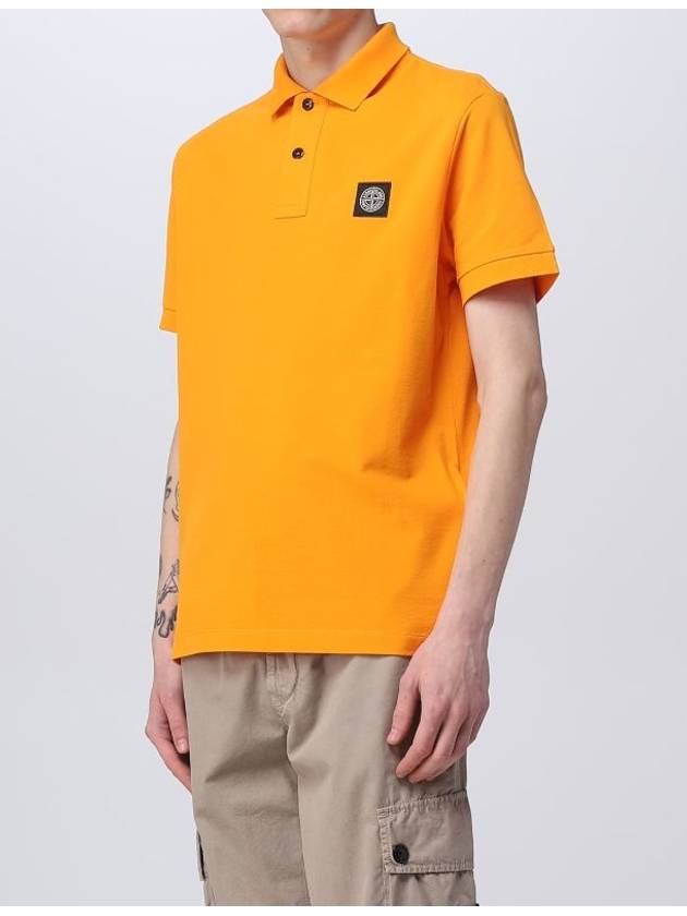 Stretch Cotton Pique Short Sleeve Polo Shirt Orange - STONE ISLAND - BALAAN.