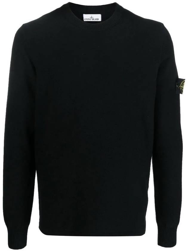 Men's Wappen Patch Crew Neck Wool Knit Top Black - STONE ISLAND - BALAAN 3