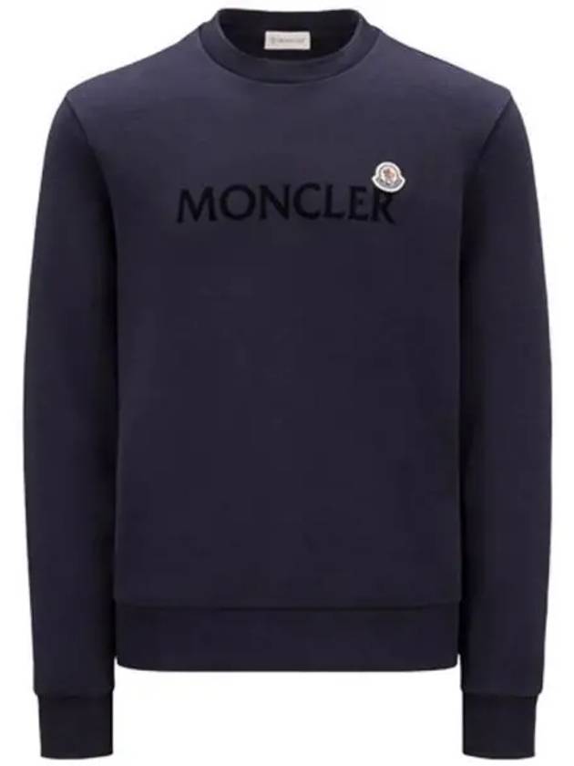 8G00039 809KR 778 Logo Patch Round Sweatshirt Blue Navy Men s TLS 271136 - MONCLER - BALAAN 1