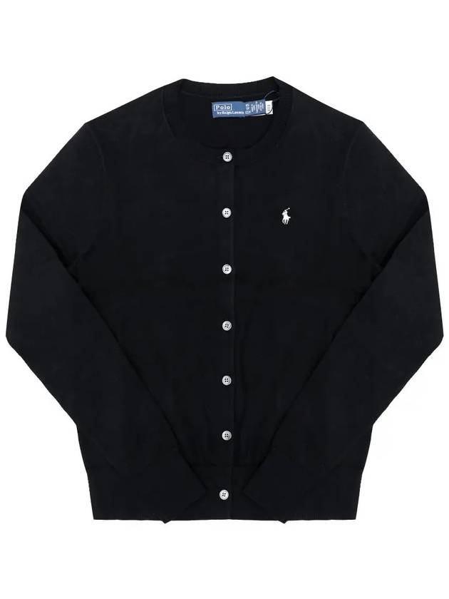 Women's Embroidered Logo Round Neck Cardigan Black - POLO RALPH LAUREN - BALAAN 2