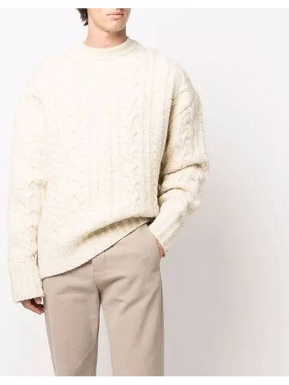 Cable Crew Neck Wool Knit Top Offwhite - AMI - BALAAN 2