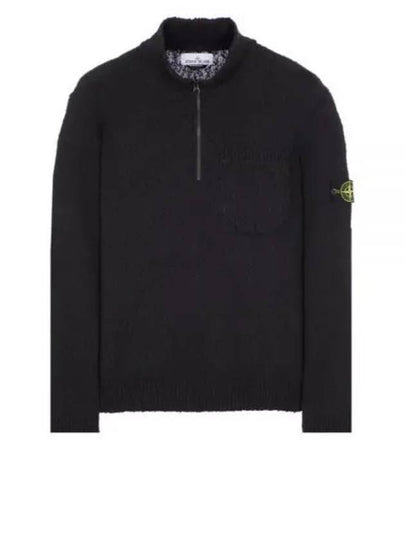 Half Zip-up Loose Fit Uneven Cotton Yarn Knit Top Black - STONE ISLAND - BALAAN 2