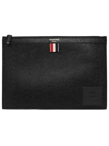 Black Diagonal Pebble Grain Leather Clutch Bag Black - THOM BROWNE - BALAAN 1