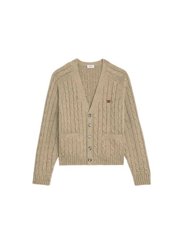 Triomphe Embroidered Cable Knit Cashmere Cardigan Light Taupe - CELINE - BALAAN 1