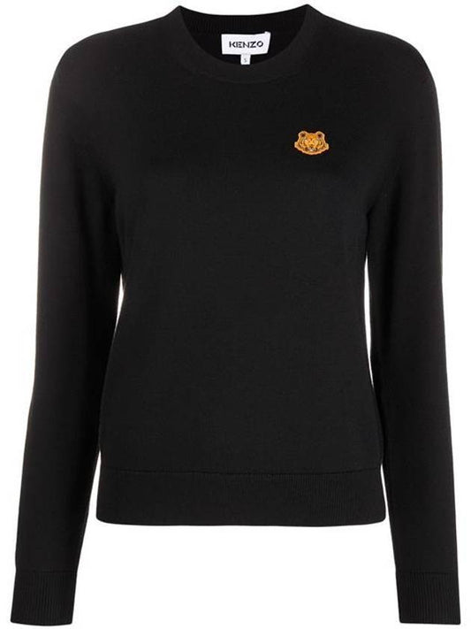 Tiger Patch Wool Long Sleeve Knit Top Black - KENZO - BALAAN 1