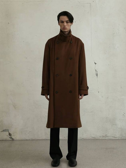 Men's Lamb Wool Officer Double Coat Brown - FILLCHIC - BALAAN 2