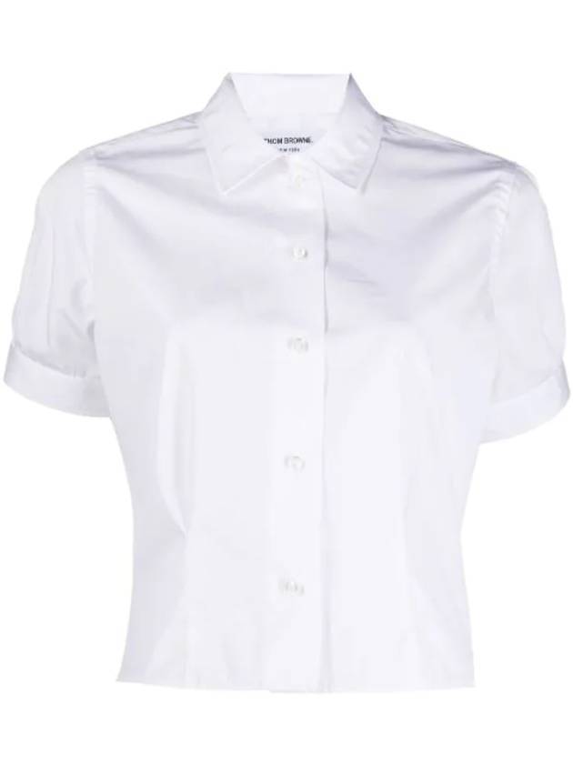 Women's Grosgrain Pintuck Crop Short Sleeve Shirt White - THOM BROWNE - BALAAN 1