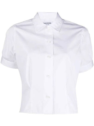 Women's Grosgrain Pintuck Crop Short Sleeve Shirt White - THOM BROWNE - BALAAN 1