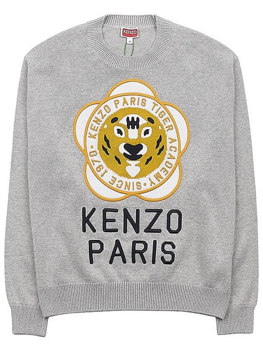 Women's Tiger Academy Wool Knit Top Pale Grey - KENZO - BALAAN 2