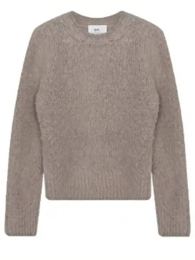 Crew Neck Brushed Wool Alpaca Knit Top Beige - AMI - BALAAN 2