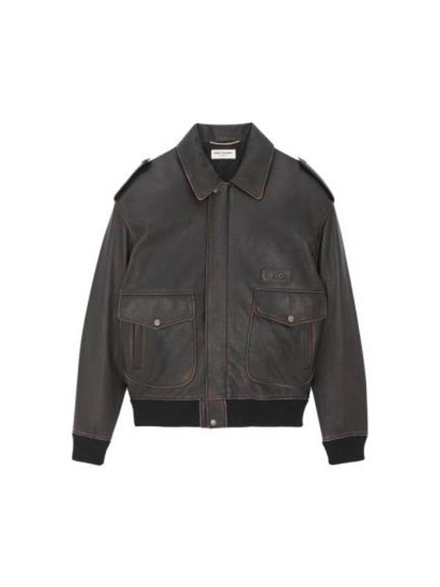 Aviator Vintage Leather Jacket Black - SAINT LAURENT - BALAAN 2