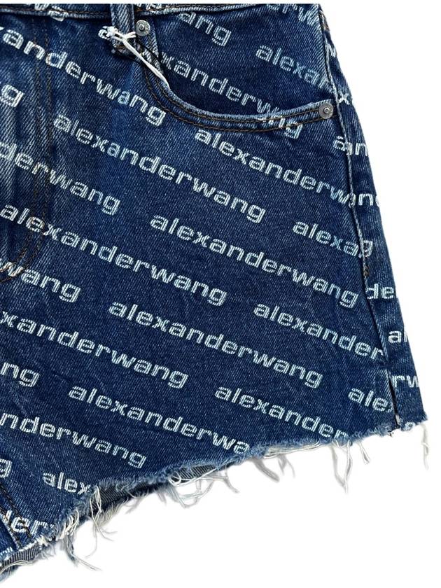 Byte Logo Monogram Denim Shorts Blue - ALEXANDER WANG - BALAAN.