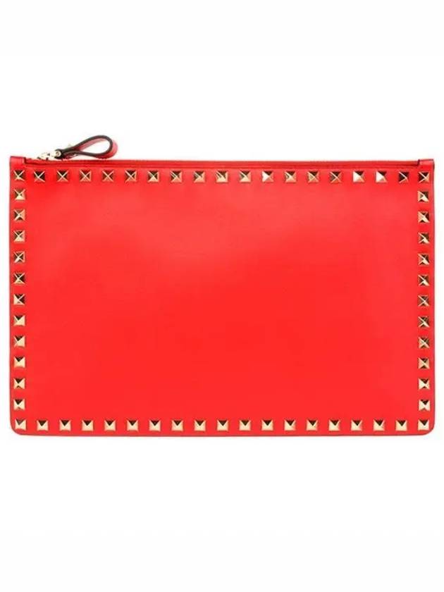 Rockstud Zipper Clutch Bag Red - VALENTINO - BALAAN 2