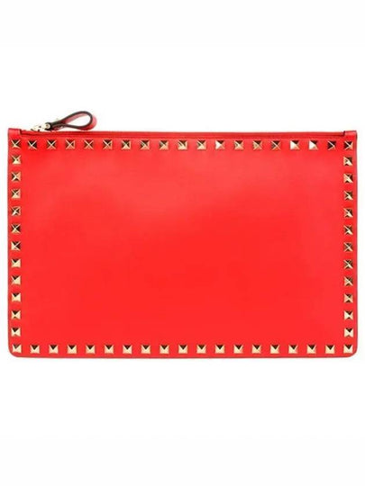 Rockstud Zipper Clutch Bag Red - VALENTINO - BALAAN 2