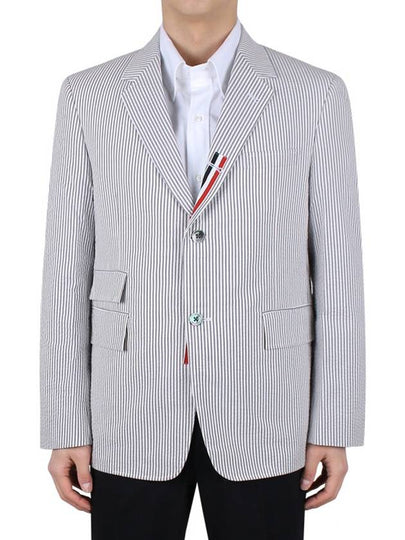 Men's Seersucker Gross Grain Jacket Medium Grey - THOM BROWNE - BALAAN 2