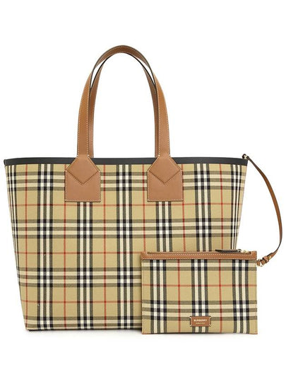 Check Large London Cotton Tote Bag Brown - BURBERRY - BALAAN 2