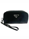 Re-Nylon Brushed Leather Pouch Black - PRADA - BALAAN 2