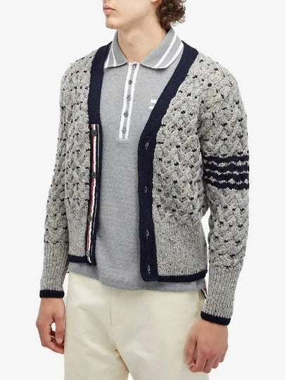 4 Bar Stripe Cable Knit Cardigan Grey - THOM BROWNE - BALAAN 2