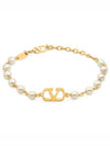 Signature V Logo Pearl Necklace Gold - VALENTINO - BALAAN 3