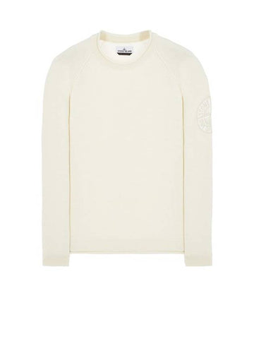 Logo Embroidered Crew Neck Lambswool Knit Top Ivory - STONE ISLAND - BALAAN 1