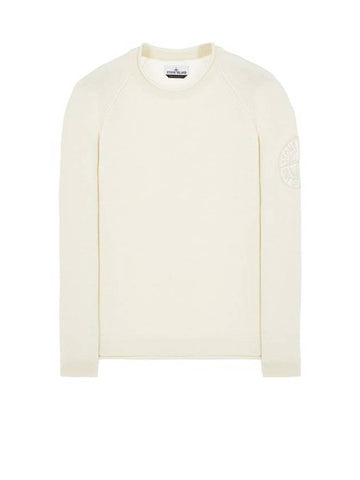 Embroidered Logo Crew Neck Lambswool Knit Top Ivory - STONE ISLAND - BALAAN 1