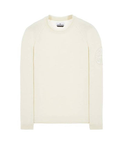 Embroidered Logo Crew Neck Lambswool Knit Top Ivory - STONE ISLAND - BALAAN 2