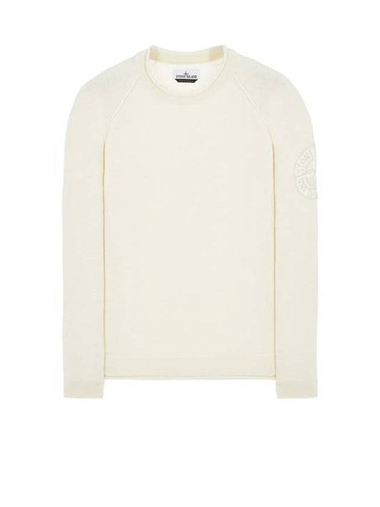 Embroidered Logo Crew Neck Lambswool Knit Top Ivory - STONE ISLAND - BALAAN 2