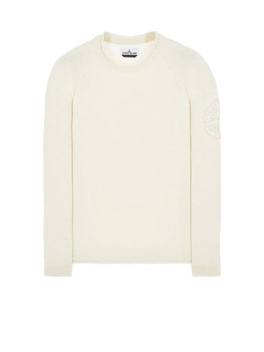 Embroidered Logo Crew Neck Lambswool Knit Top Ivory - STONE ISLAND - BALAAN 1