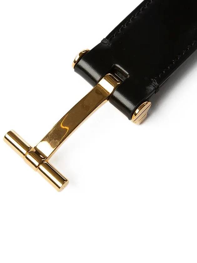 Men's T Buckle Icon Gold Leather Belt Black - TOM FORD - BALAAN 4