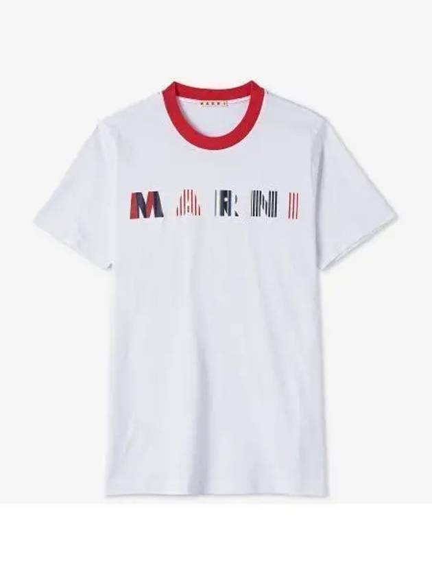 Stripe Logo Print Short Sleeve T-Shirt White - MARNI - BALAAN 2