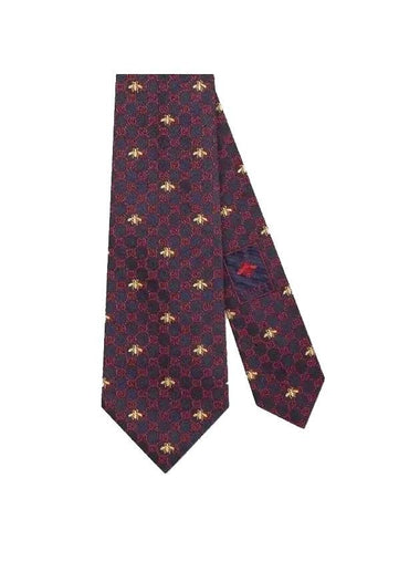 Interlocking GG Pattern Bee Print Tie Navy Red - GUCCI - BALAAN 1