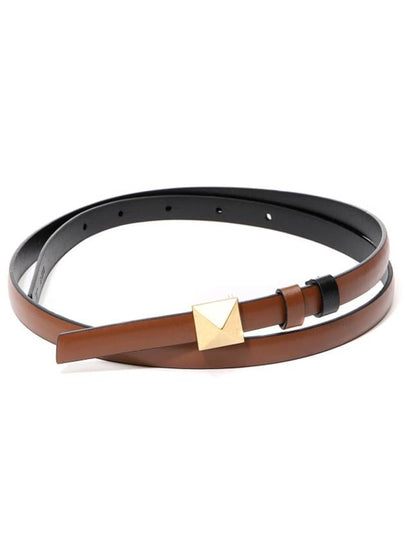 One Stud Buckle Reversible Leather Belt Brown - VALENTINO - BALAAN 2