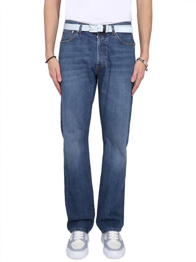 Men's Turn-Up Denim Straight Jeans Blue - ALEXANDER MCQUEEN - BALAAN 2