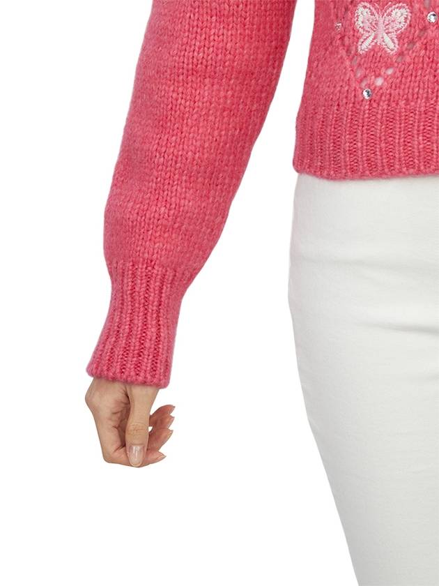 Embroidered Butterfly Pointel Alpaca Cardigan Pink - ALESSANDRA RICH - BALAAN 9