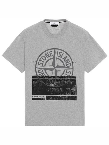 21SS 74152NS65 V0M64 Logo Painting Printing Short Sleeve T-Shirt Gray Men's T-Shirt TJ - STONE ISLAND - BALAAN 1