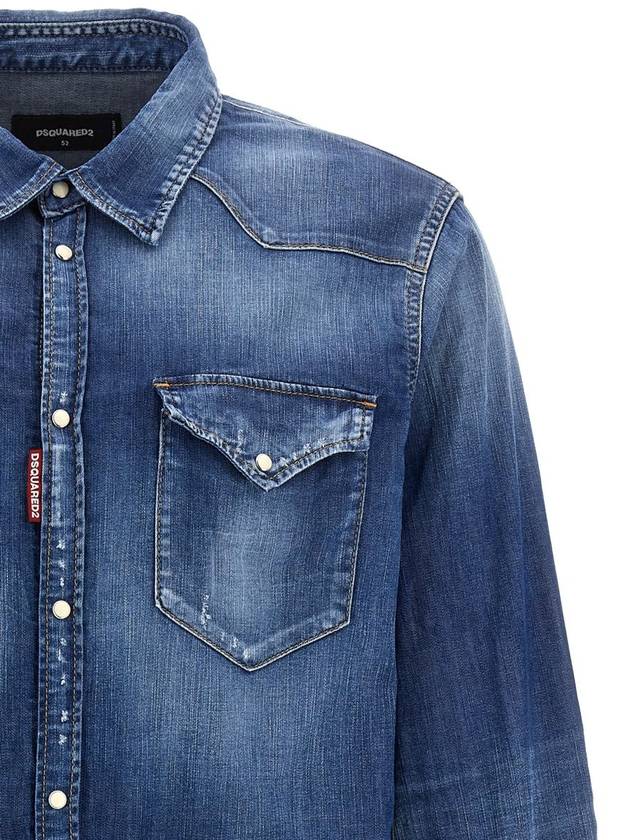 Denim Long Sleeve Shirt Blue - DSQUARED2 - BALAAN 4