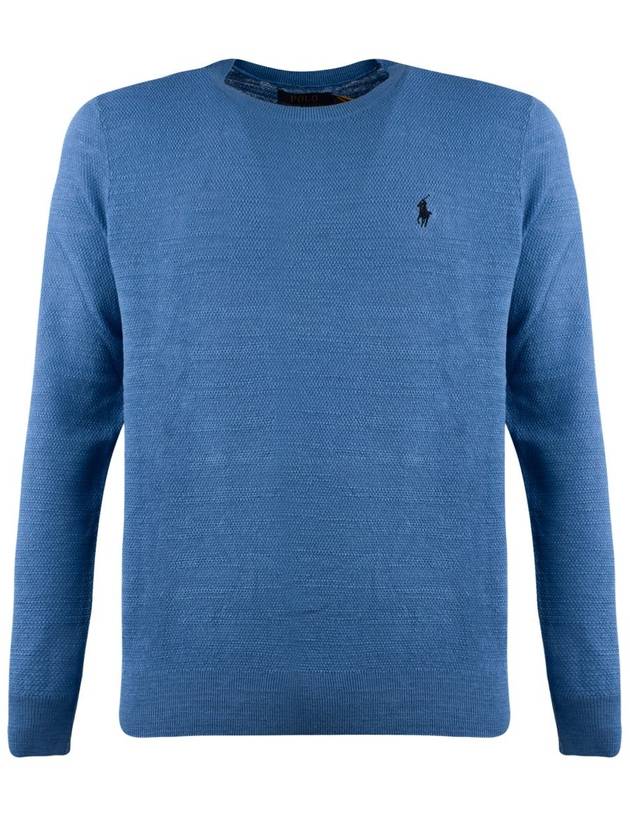 Ralph Lauren Air Force Blue Cotton-Linen Blend Crew Neck Sweater - RALPH LAUREN - BALAAN 1