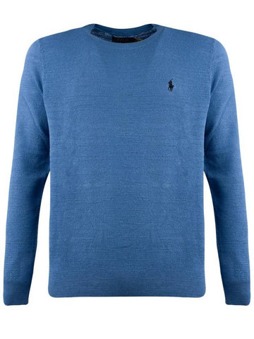 Ralph Lauren Air Force Blue Cotton-Linen Blend Crew Neck Sweater - RALPH LAUREN - BALAAN 1